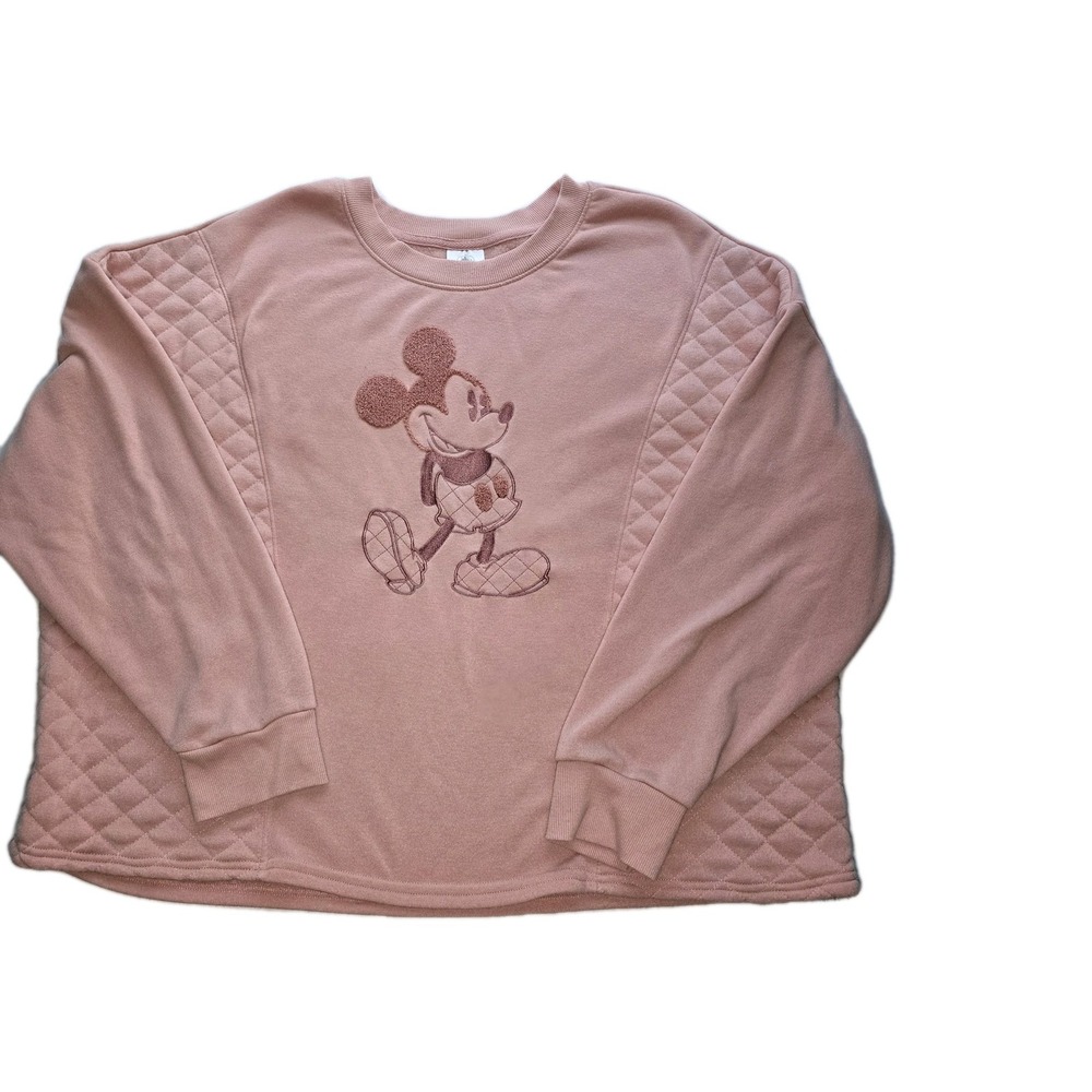Disney Parks Mickey Mouse Pink Sweatshirt sz 1x Quilted Look